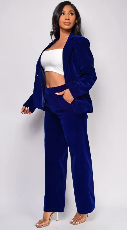 Ellia Blue Velvet Blazer Set sold by Emprada