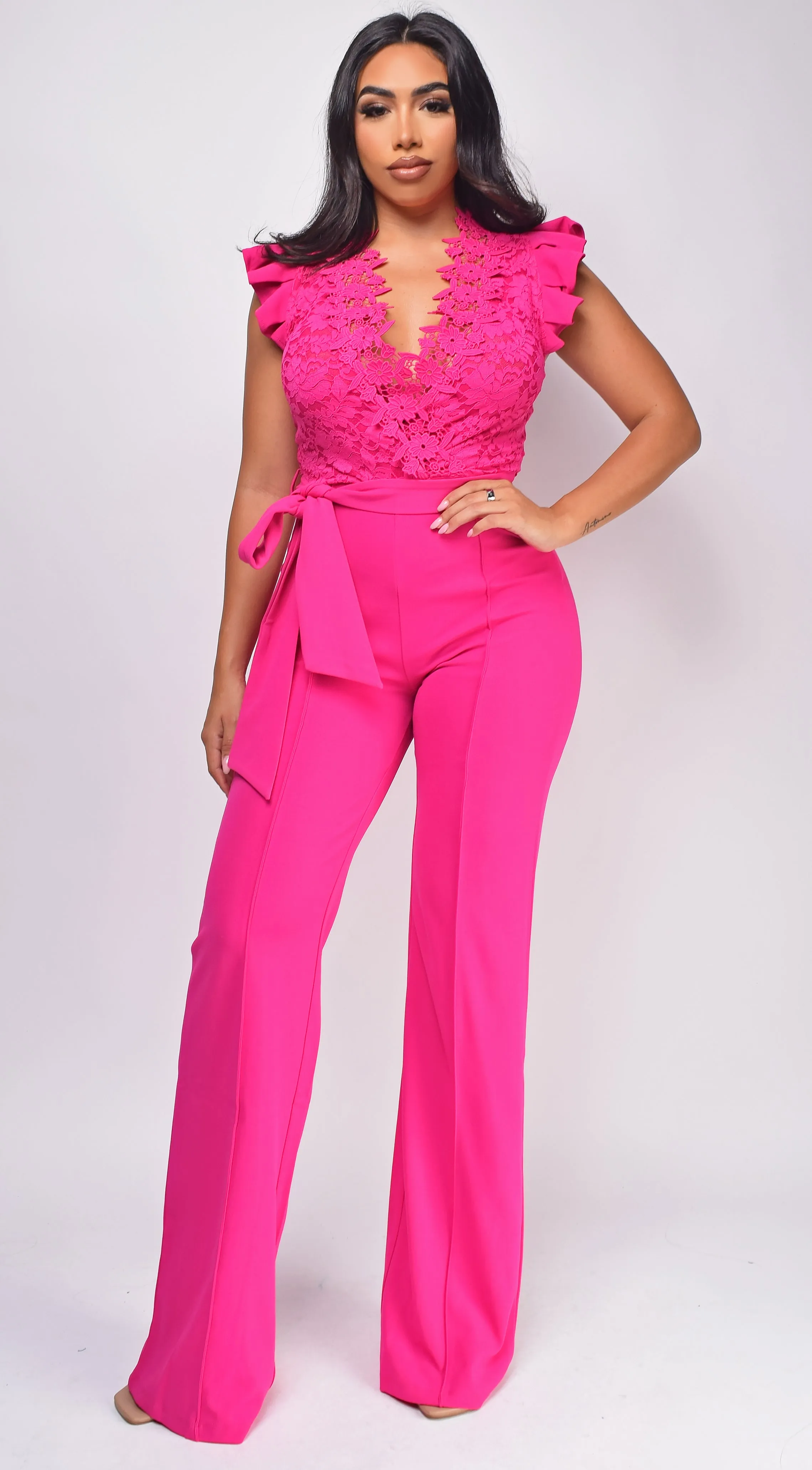Giulia Fuchsia Pink Lace Crochet Jumpsuit sold by Emprada product image thumbnail 2