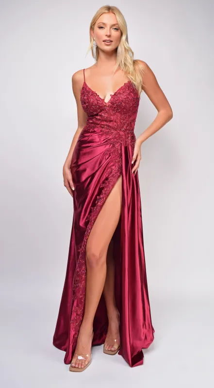 Thea Burgundy Red Sequin Lace Detail Gown sold by Emprada