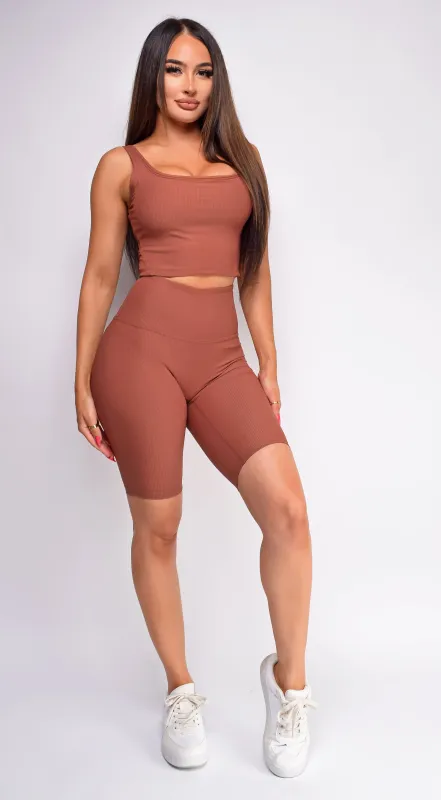 Elise Brown Ribbed Active Set sold by Emprada