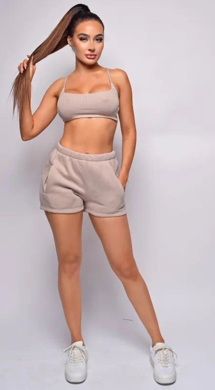 Go For It Beige Blue Shorts & Crop Top Lounge Set sold by Emprada