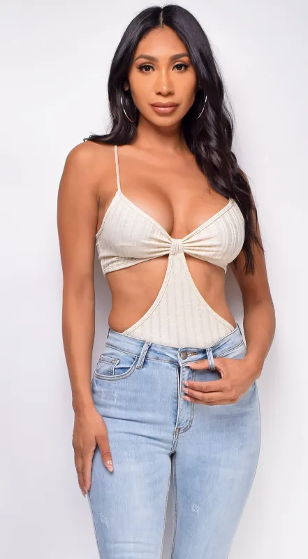 Magnolia Beige Cut Out Bodysuit sold by Emprada