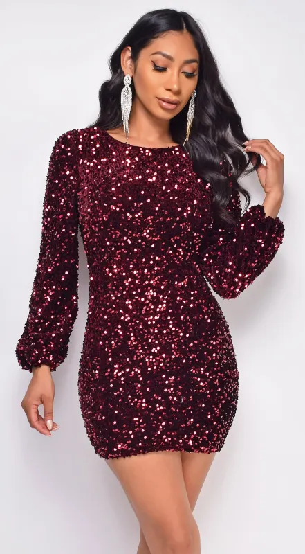 Ena Burgundy Red Sequin Dress sold by Emprada