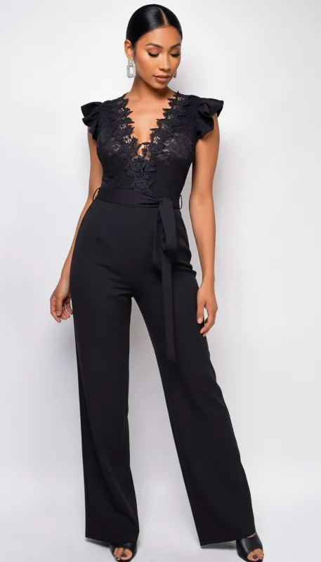 Giulia Black Lace Crochet Jumpsuit sold by Emprada