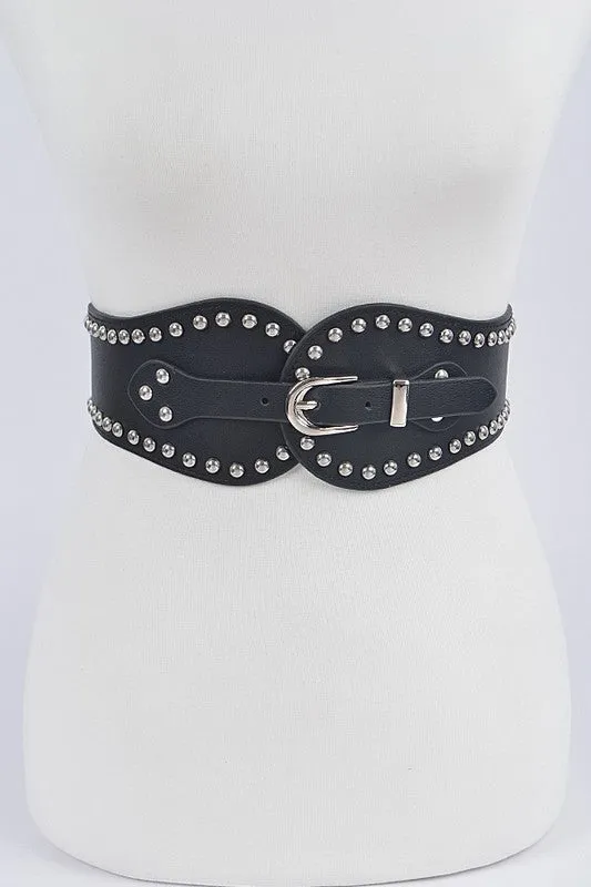 Black Wide Stretch Silver Studded Belt sold by Emprada