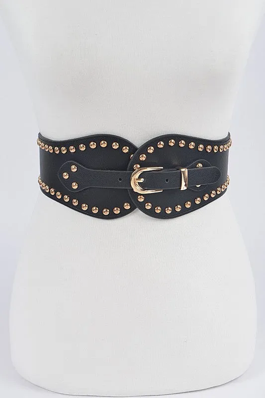 Black Wide Stretch Gold Studded Belt sold by Emprada