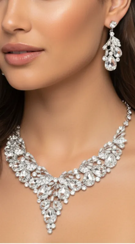 Crystal Silver Teardrop Glass Vine Collar Necklace made by Emprada