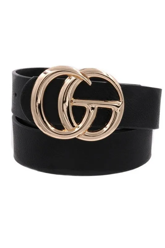 Black CG Metal Buckle Faux Leather Belt sold by Emprada