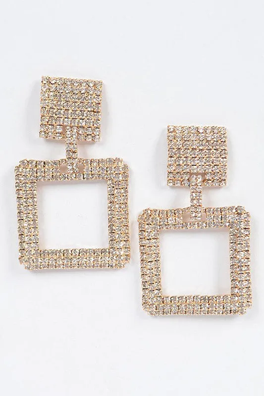 Square Rhinestone Earrings - Gold made by Emprada