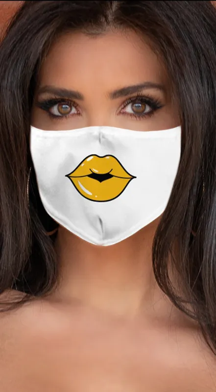 Lips Yellow White Women's Reusable Face Mask sold by Emprada