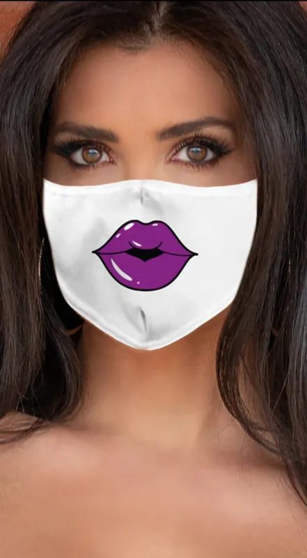 Lips Purple White Women's Reusable Face Mask sold by Emprada