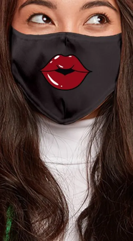 Lips Dark Red Black Women's Reusable Face Mask sold by Emprada