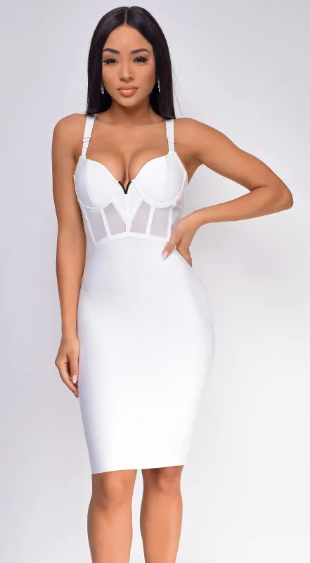 Casella White V Neck Bustier Mesh Bandage Dress sold by Emprada