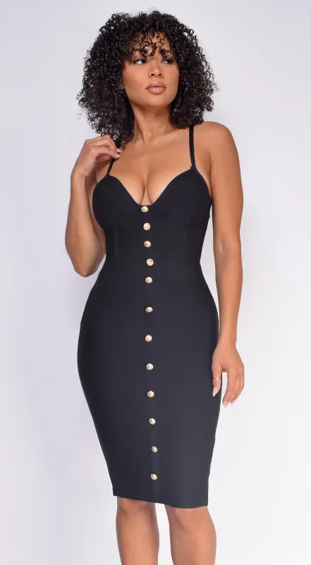 Nelinha Gold Button Bandage Dress - Black sold by Emprada