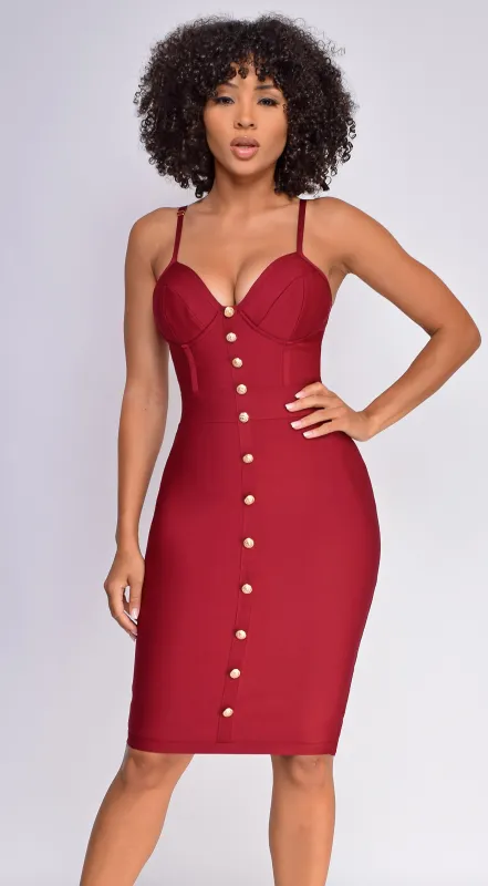 Nelinha Gold Button Bandage Dress - Wine sold by Emprada