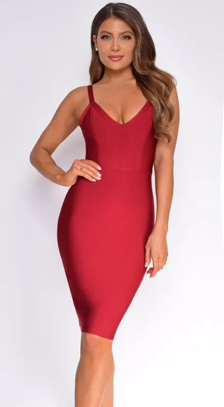 Colette Burgundy Red Low Back Bandage Dress sold by Emprada