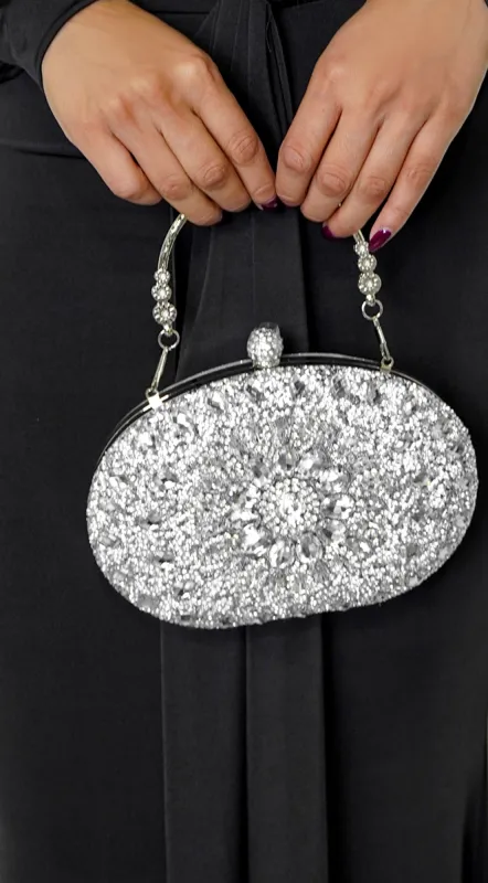 Angelina Lux Crystal Clutch Bag - Silver sold by Emprada