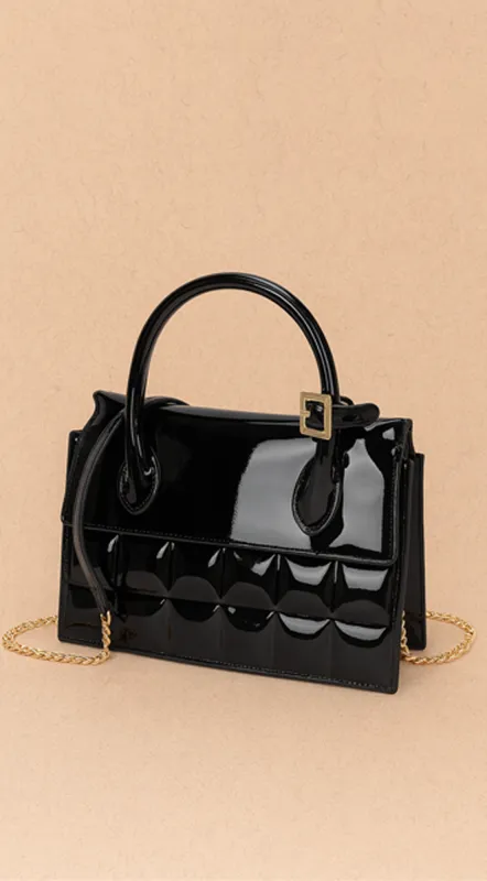 Sophistiqué Embossed Enamel Top Handle Bag - Black made by Emprada