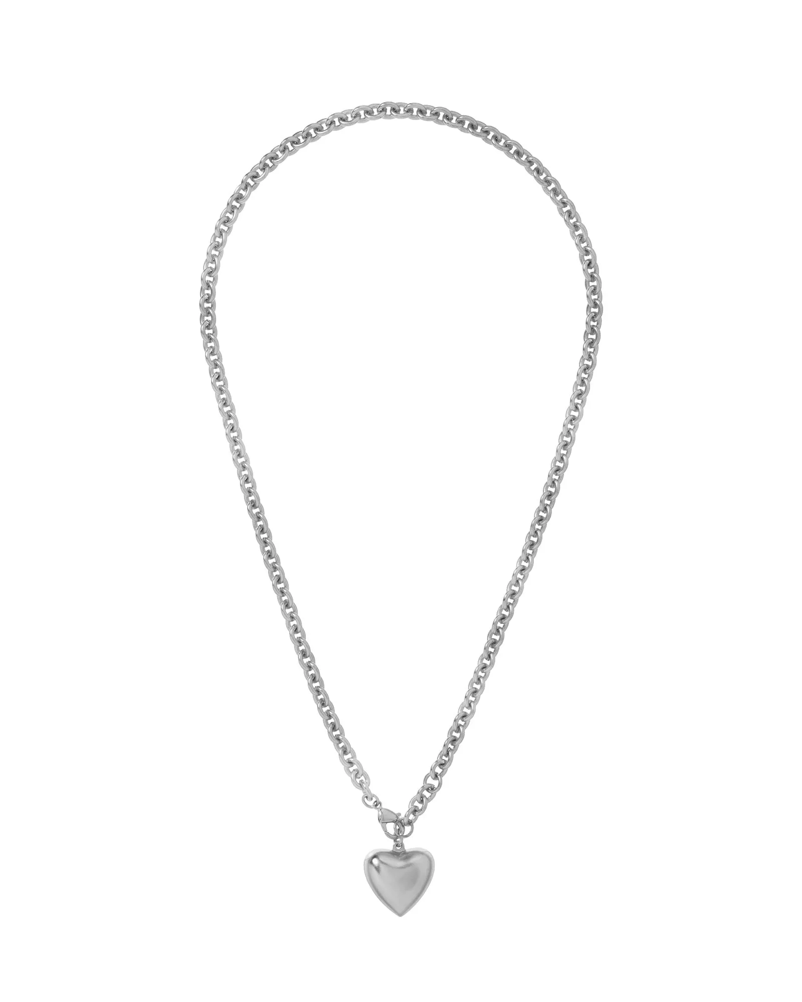 The Mini Puffy Heart Necklace in Silver sold by Roxanne Assoulin
