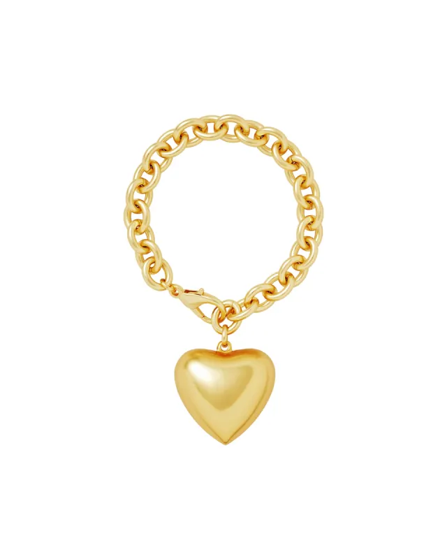 The Puffy Heart Bracelet in Gold sold by Roxanne Assoulin