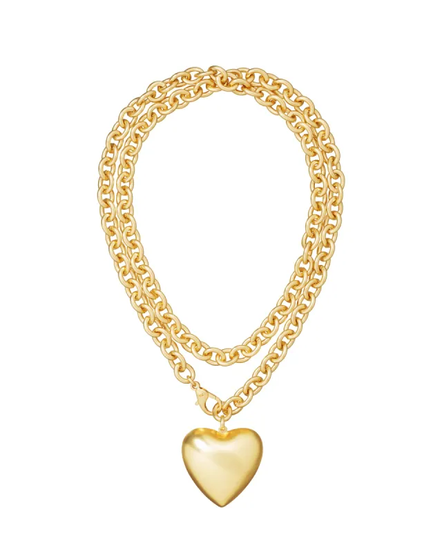 The Puffy Heart Necklace in Gold sold by Roxanne Assoulin