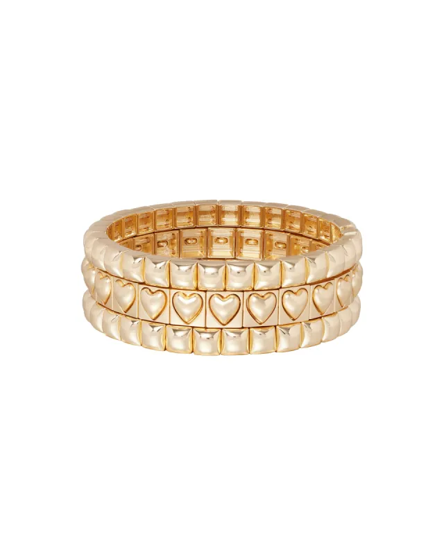 The Puffy Heart Stud Bracelet Stack sold by Roxanne Assoulin