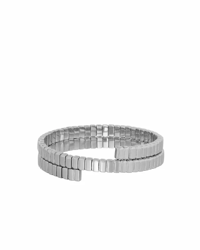 The Mini Cobra Double Wrap Bracelet in Silver sold by Roxanne Assoulin