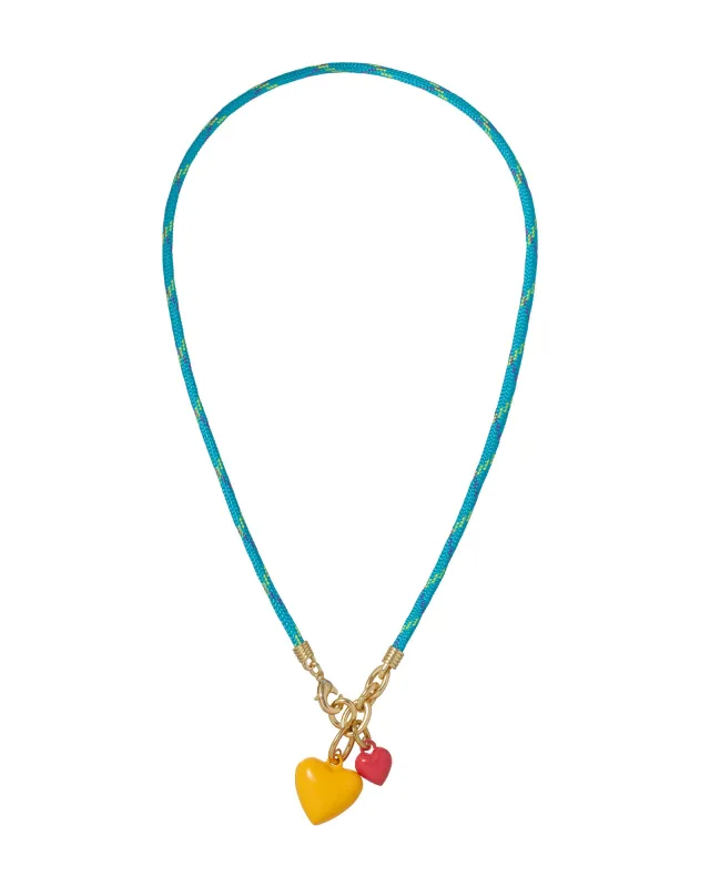 The Happy Cord Mini Double Heart Necklace made by Roxanne Assoulin