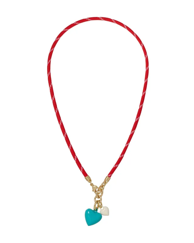 The Happy Cord Mini Double Heart Necklace made by Roxanne Assoulin