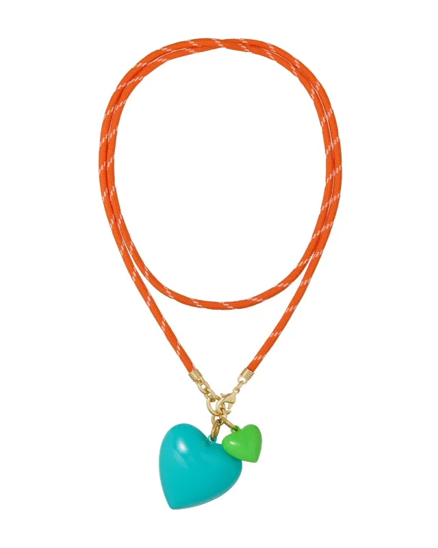 The Happy Cord Long Big Double Heart Necklace made by Roxanne Assoulin