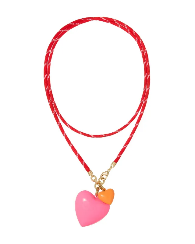 The Happy Cord Long Big Double Heart Necklace made by Roxanne Assoulin