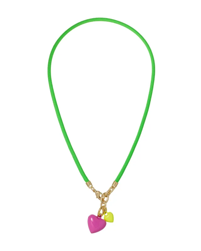 The Happy Cord Mini Double Heart Necklace made by Roxanne Assoulin