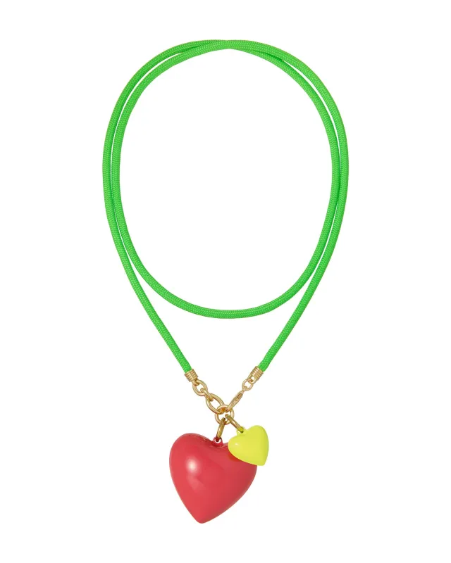 The Happy Cord Long Big Double Heart Necklace made by Roxanne Assoulin