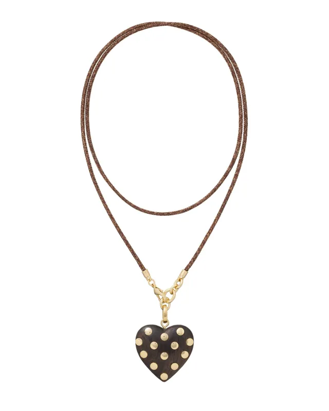 The Big Studded Wood Heart Cord Pendant made by Roxanne Assoulin