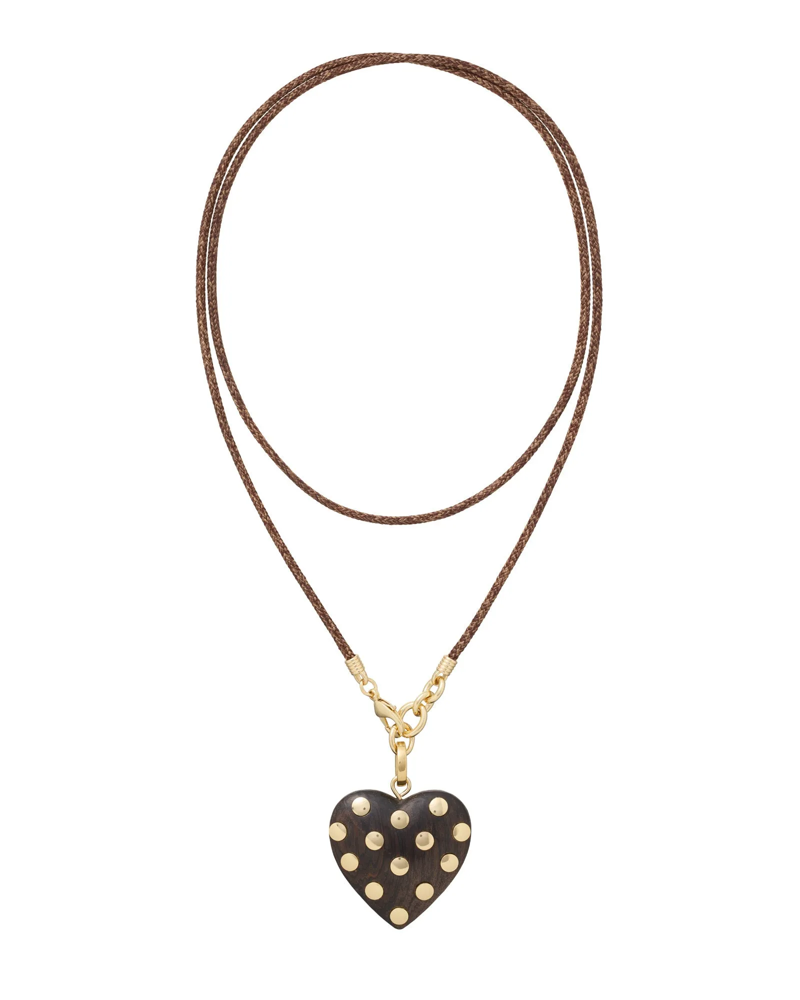 The Big Studded Wood Heart Cord Pendant sold by Roxanne Assoulin