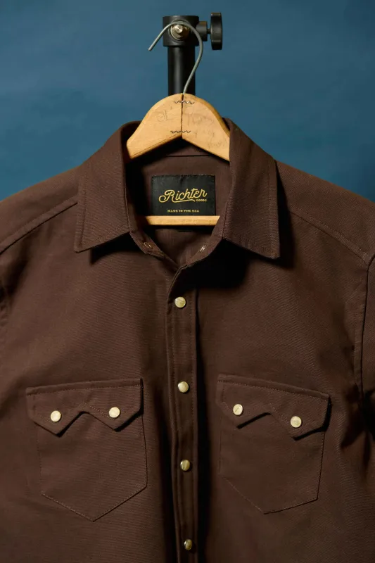 Brushed Bull Denim Shacket in Espresso made by Richter Goods