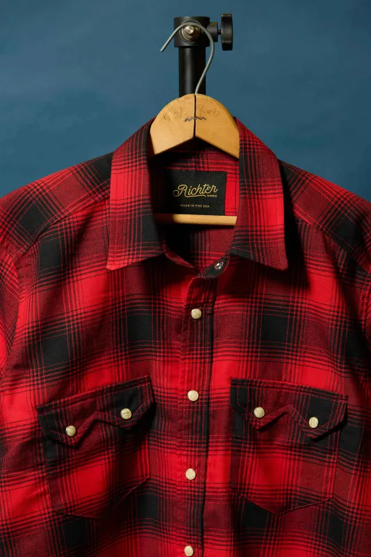 Alpine Super Soft Western Flannel in Red & Black Plaid sold by Richter Goods
