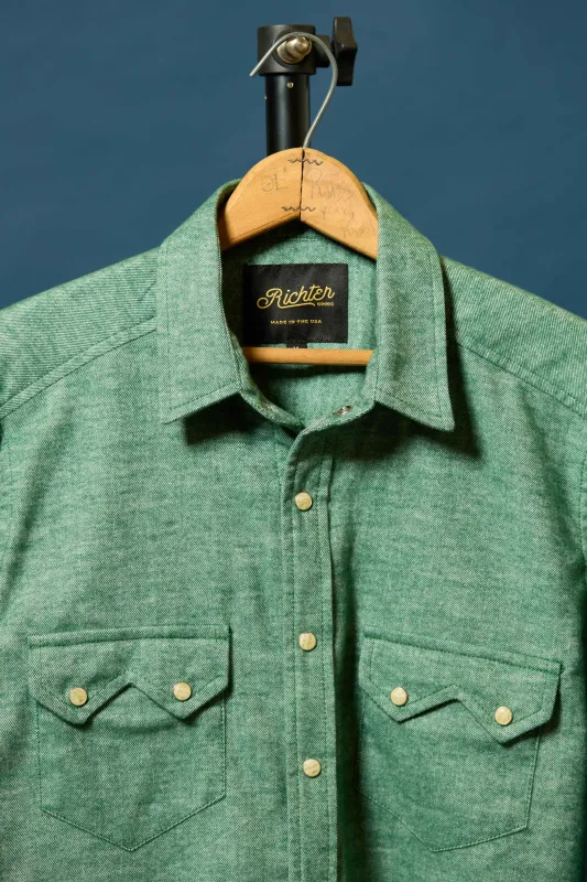 Alpine Super Soft Western Flannel in Green sold by Richter Goods