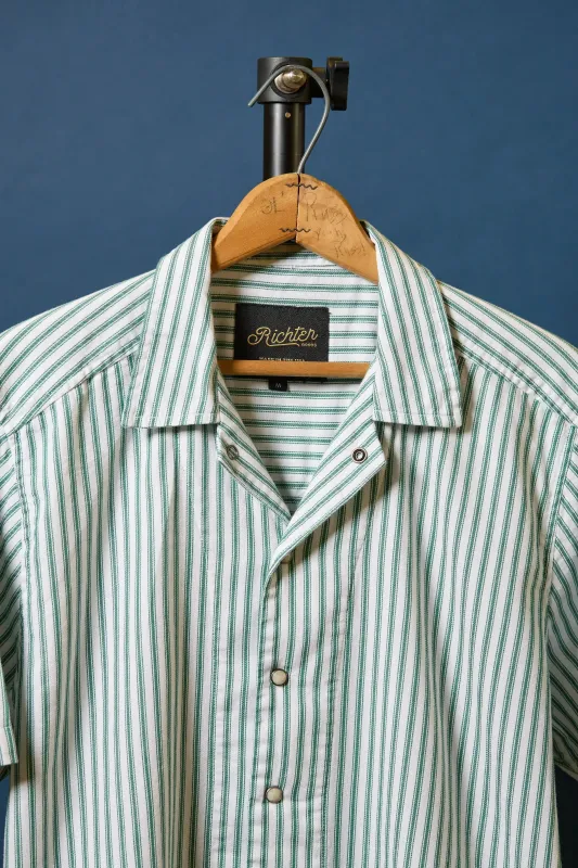 Cabana Boy in Green and White Santa Fe Ticking Stripe sold by Richter Goods