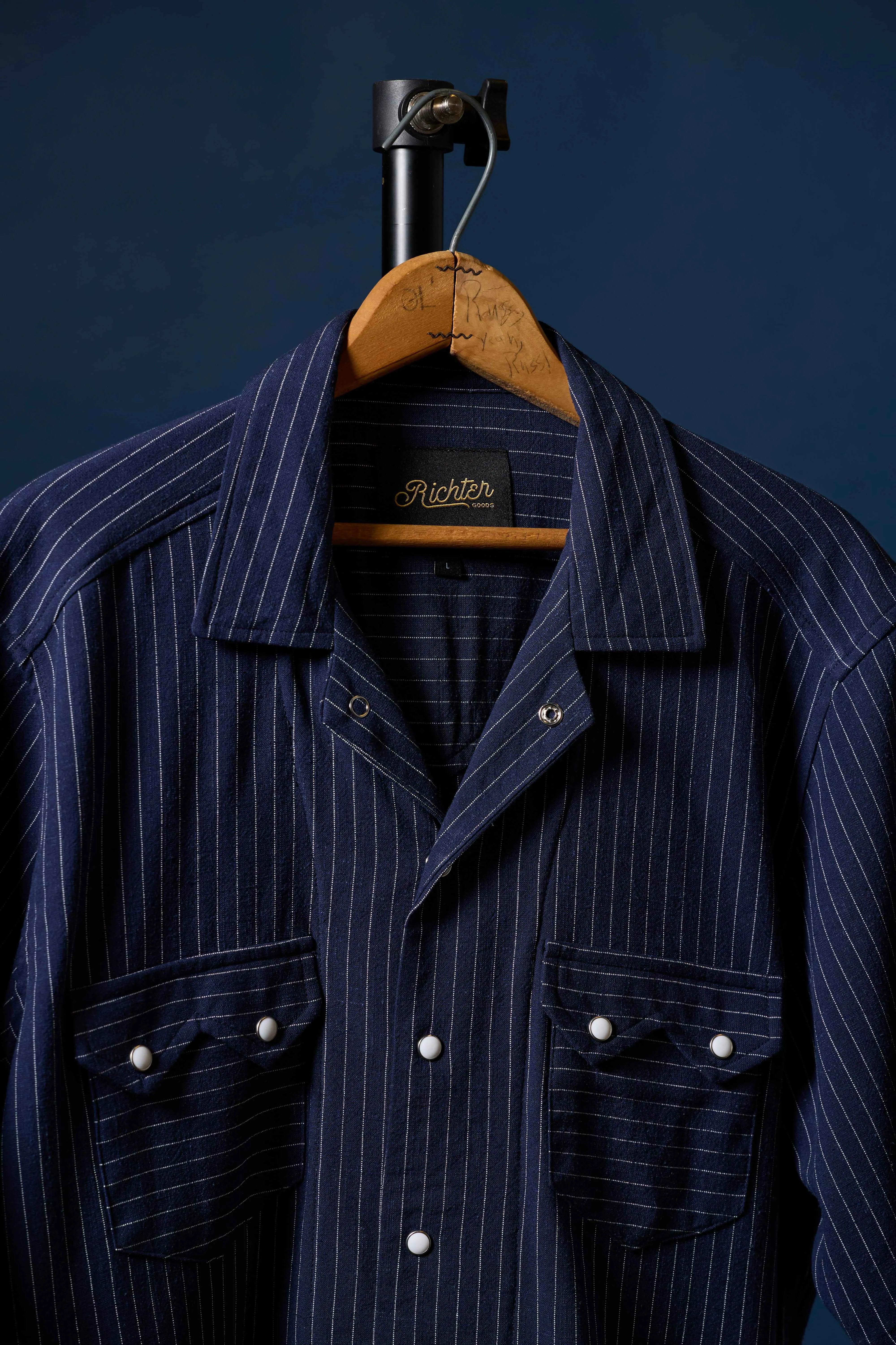 Navy Pinstripe Linen sold by Richter Goods