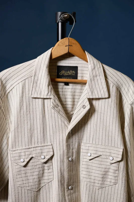 Off-White Pinstripe Linen sold by Richter Goods