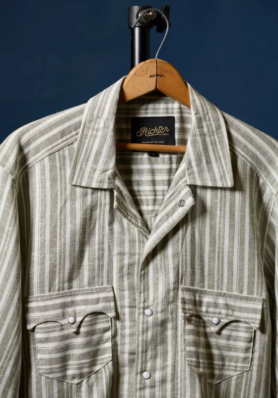 Balmorhea Linen in Green and White Stripe sold by Richter Goods