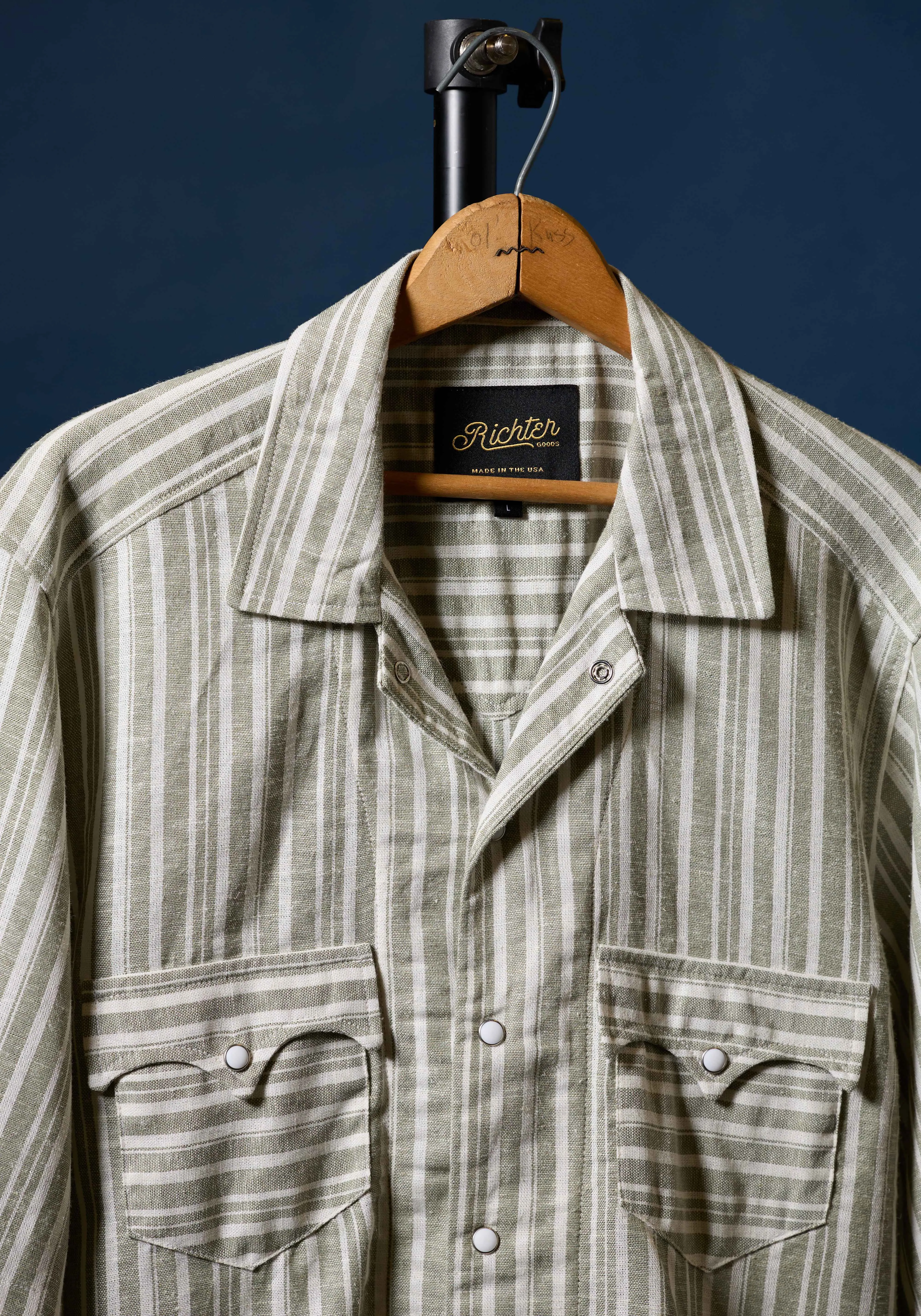 Balmorhea Linen in Green and White Stripe sold by Richter Goods