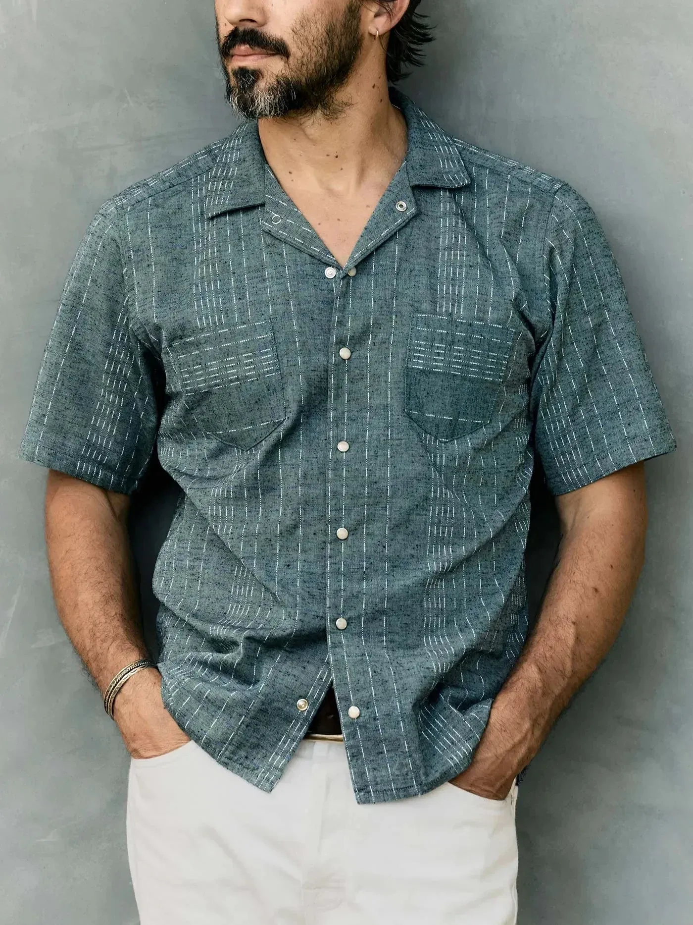 i+w x richter goods hanten stripe pearl snap sold by Richter Goods product image thumbnail 2