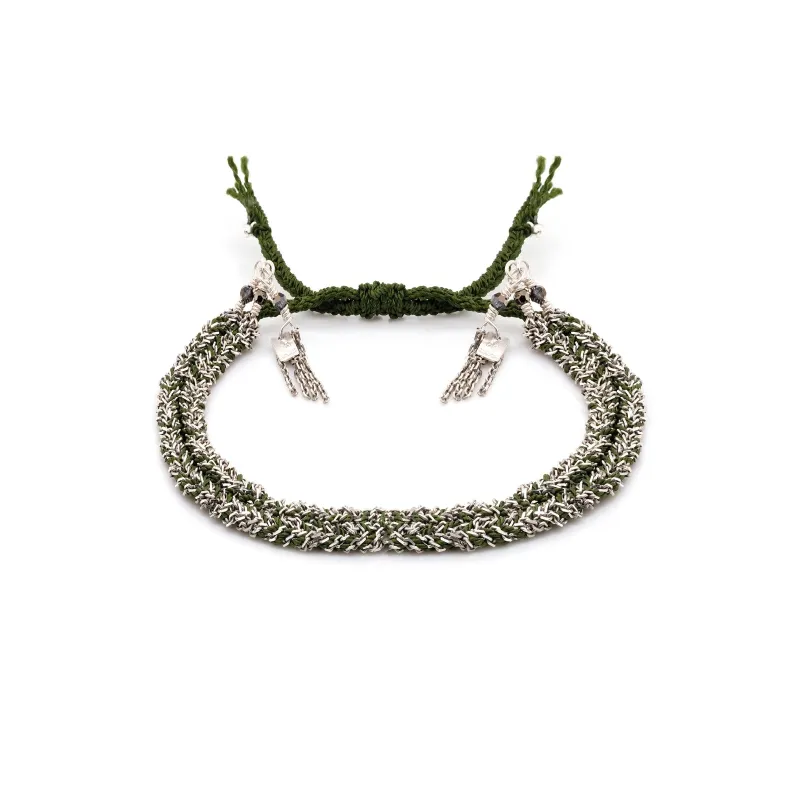 N° 183 BRAIDED BRACELET | SILVER KHAKI made by Marie Laure Chamorel