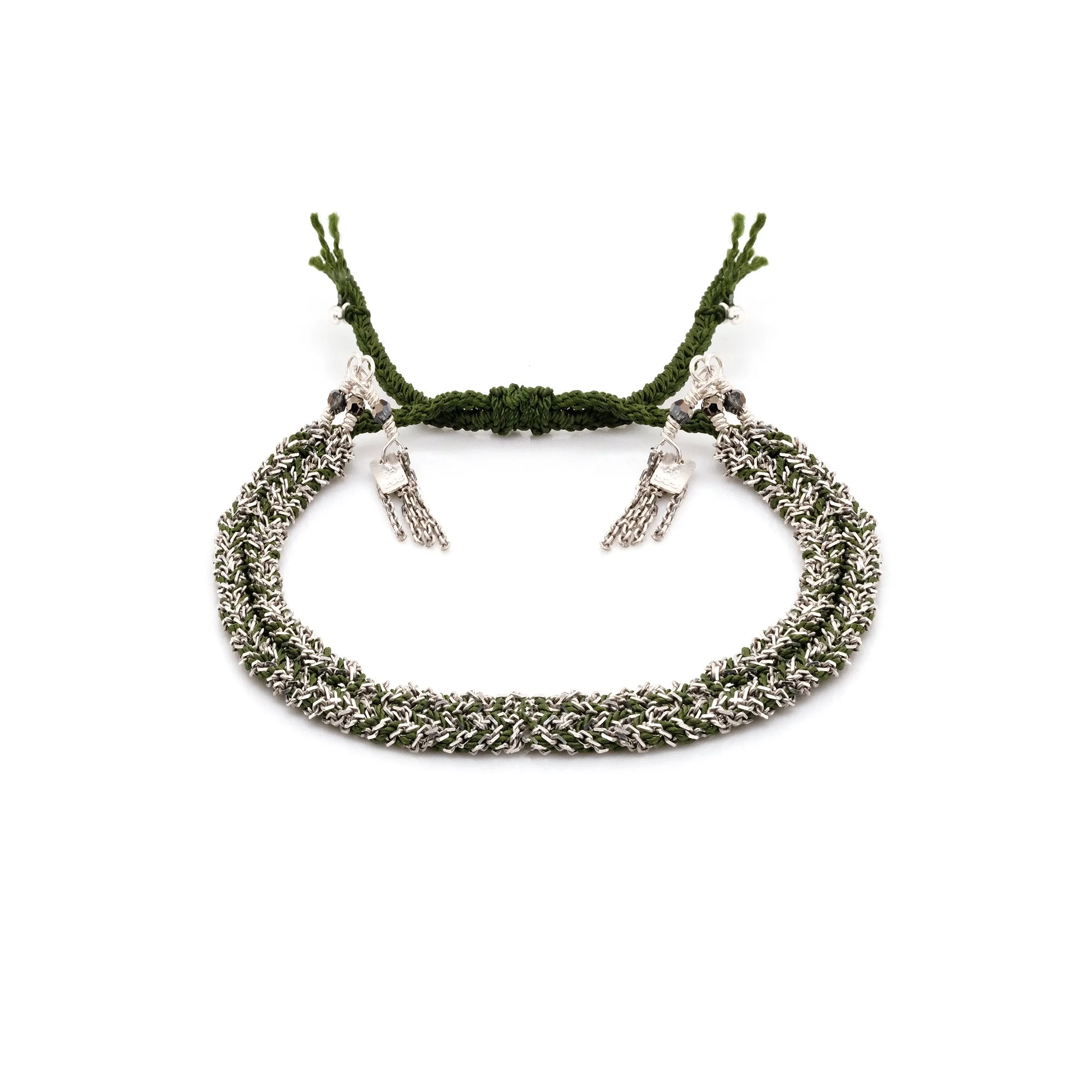 N° 183 BRAIDED BRACELET | SILVER KHAKI sold by Marie Laure Chamorel