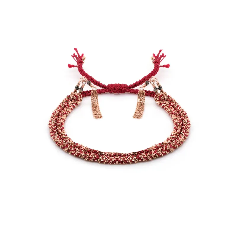 N° 183 BRAIDED BRACELET | PINK GOLD BURGUNDY made by Marie Laure Chamorel