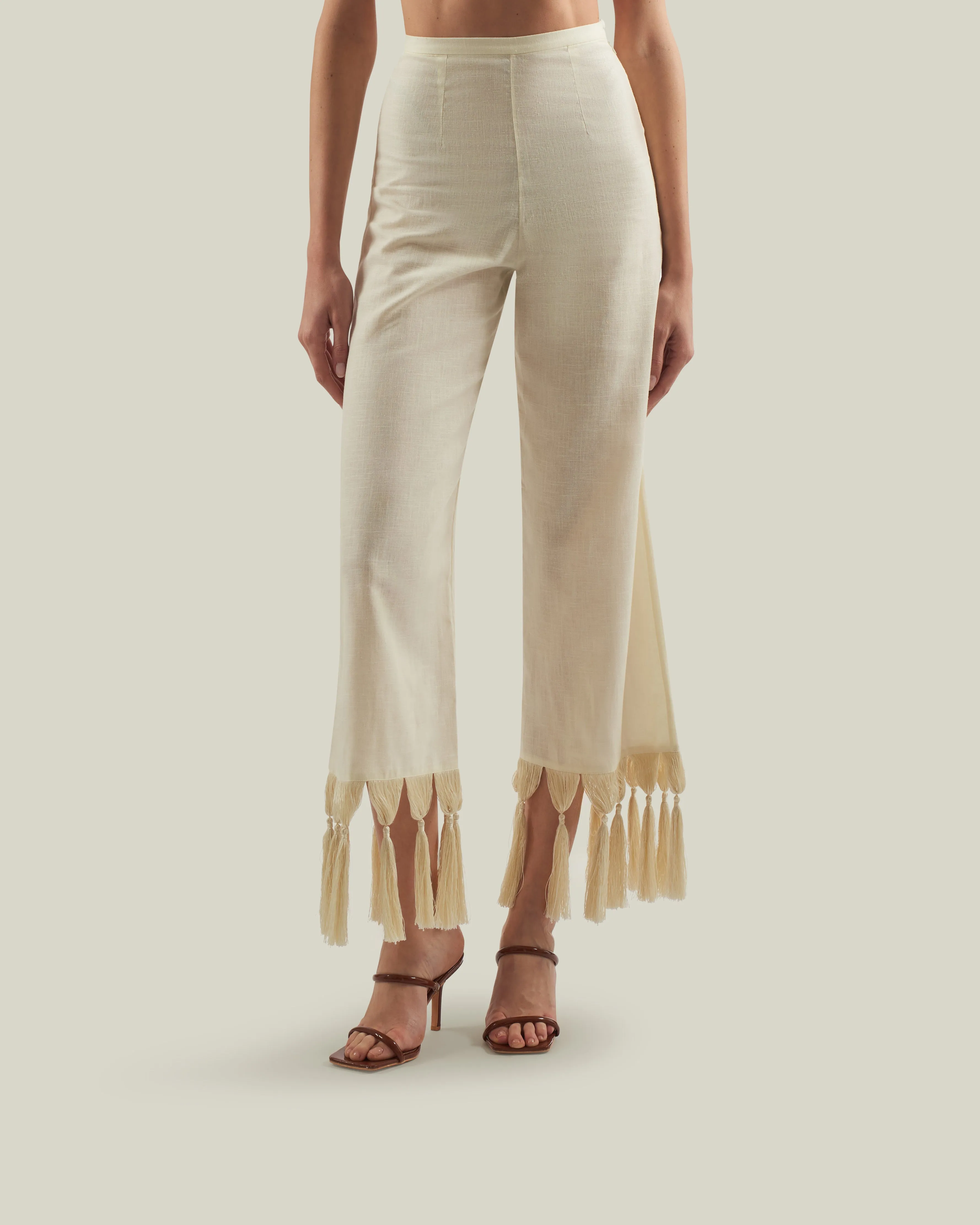 Marlino Fringed Pants in Ivory sold by Taller Marmo product image thumbnail 2