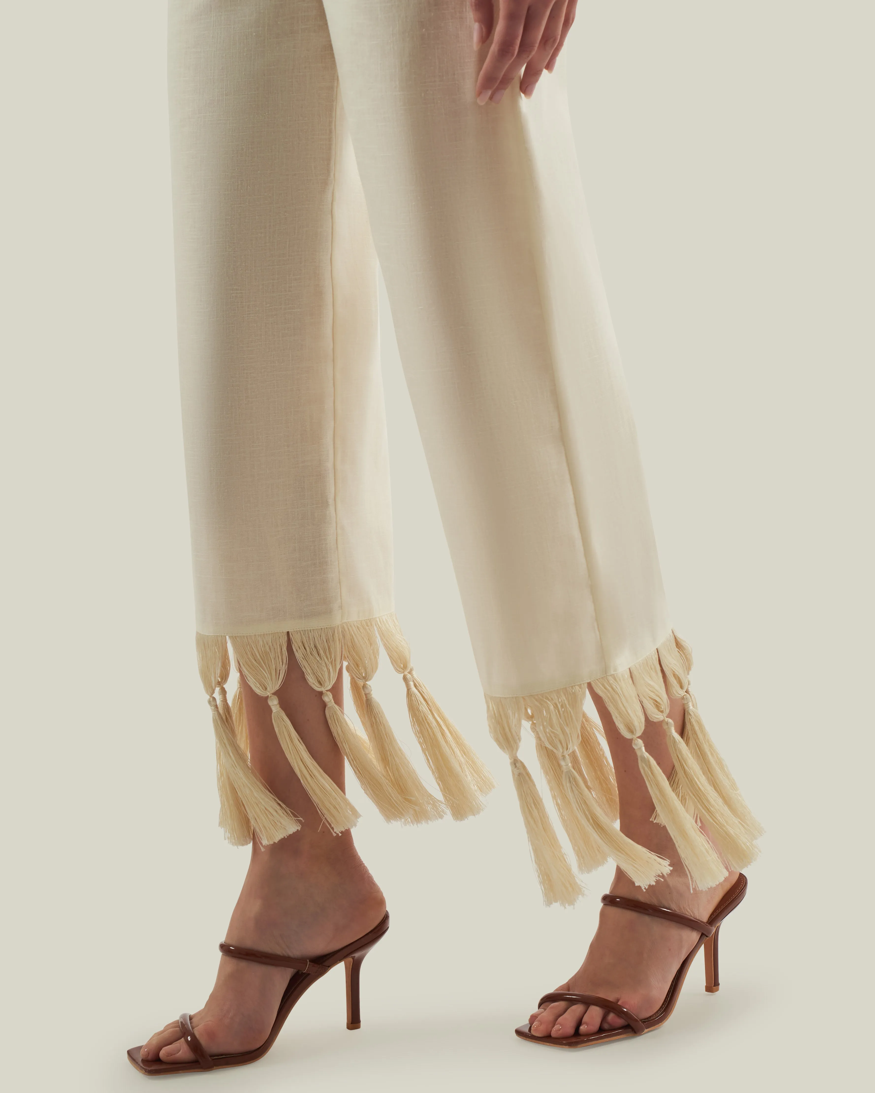 Marlino Fringed Pants in Ivory sold by Taller Marmo product image thumbnail 5