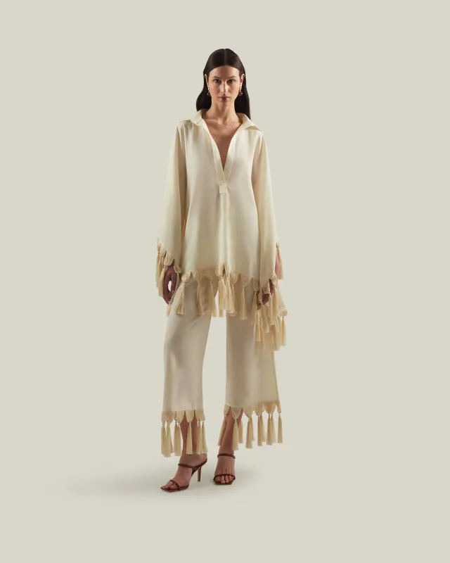 Aguas Blancas Kaftan in Ivory made by Taller Marmo